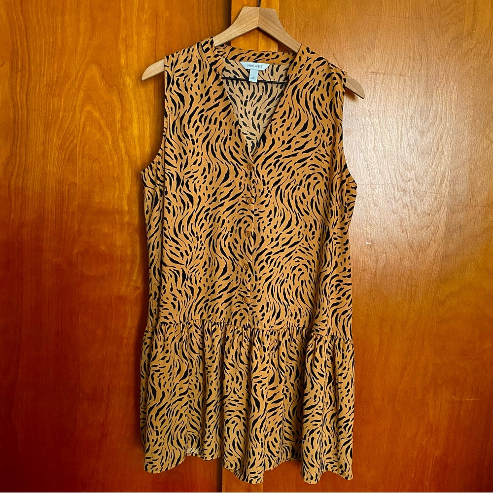 Nine West Vneck Dress Animal Print Sleeveless Drop Waist